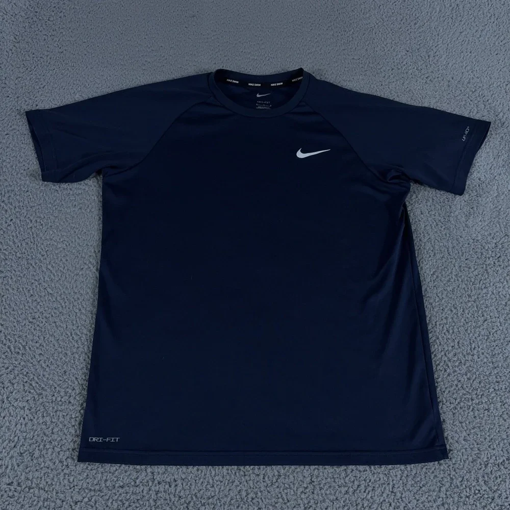 Nike Hydroguard Swim‎ Shirt Mens Medium Navy Dri-Fit Short Sleeve UPF 40+ Gym